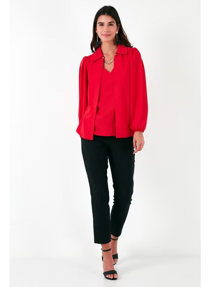 Lela Regular Fit V-Neck Balloon Sleeve Blouse Women's Blouse 611BZ0353 - Image 3